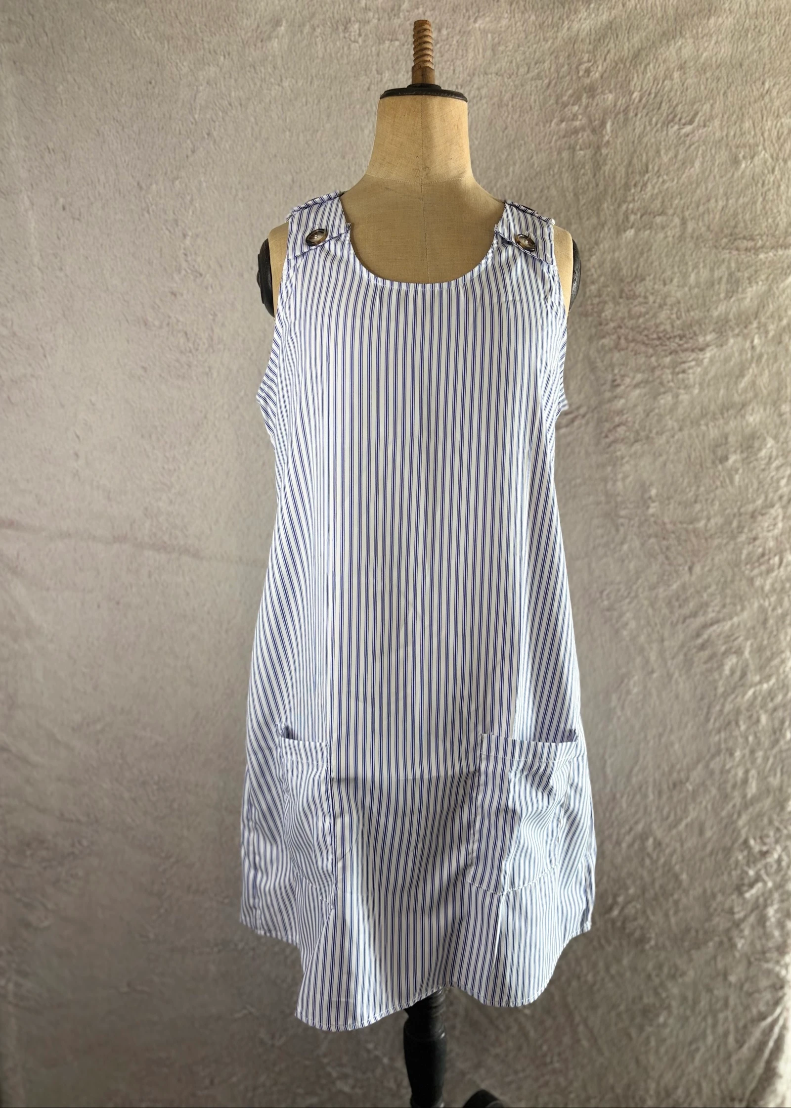 Robe tablier rayée bleu et blanc T.L – Style bohème